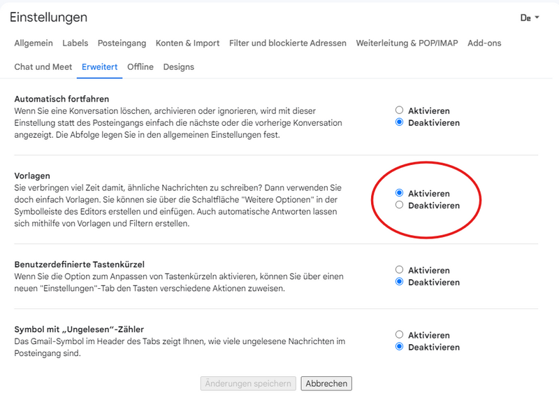 E-Mail Vorlagen für Gmail Schritt 01