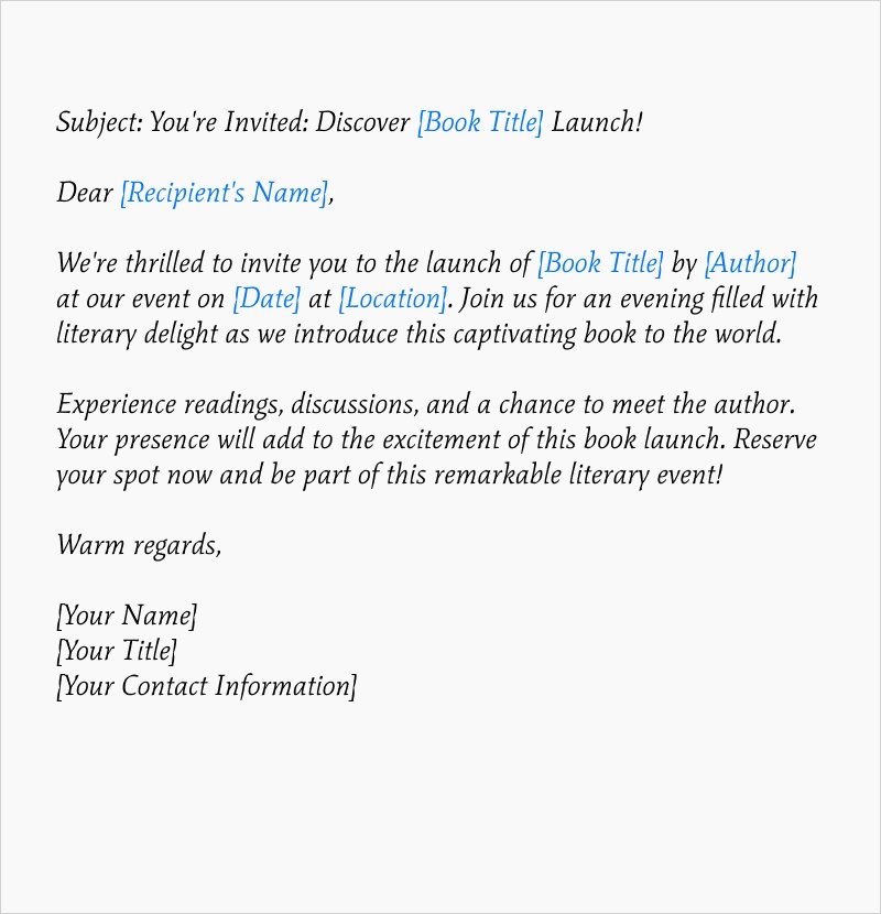 Image of Invitation Email Template for Book Launch Event
