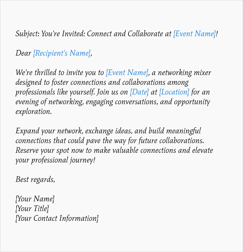 Image of Invitation Email Template for Networking Mixer