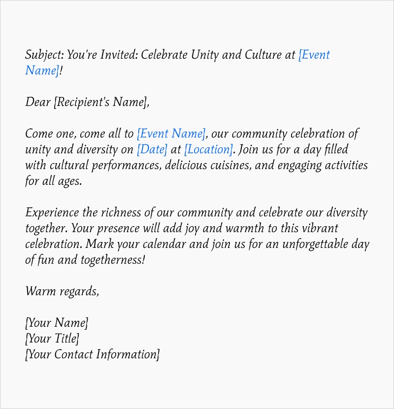 Image of Invitation Email Template for Community Event or Festival