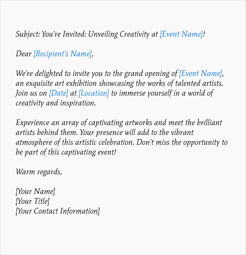 Image of Invitation Email Template for Art Exhibition Opening