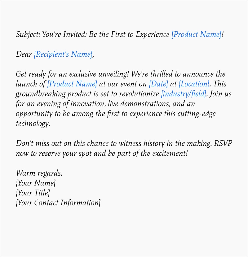 Image of Invitation Email Template for Product Launch Event