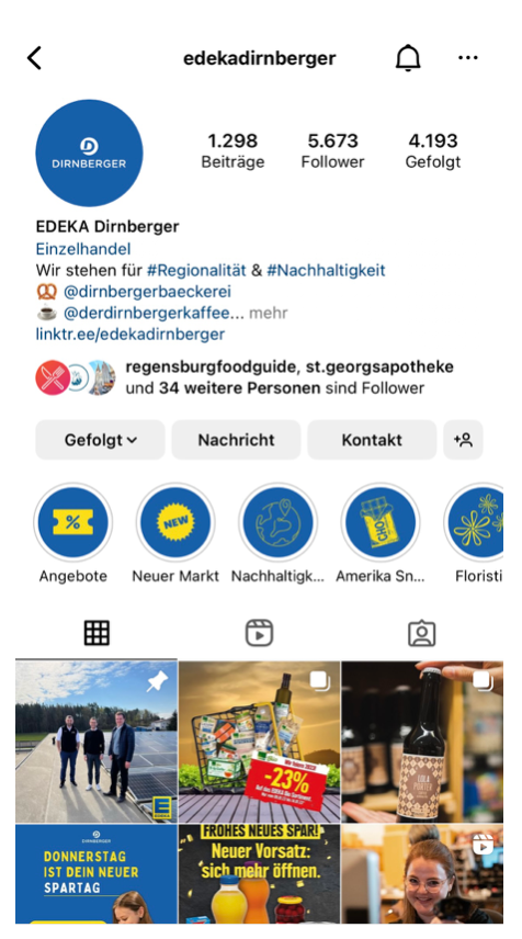 Instagram-Profil Edeka Dirnberger