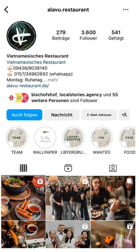 Instagram-Profil ALAVU Restaurant aus Nittenau