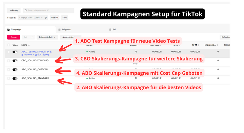 Standard-Kampagnen-Setup für TikTok