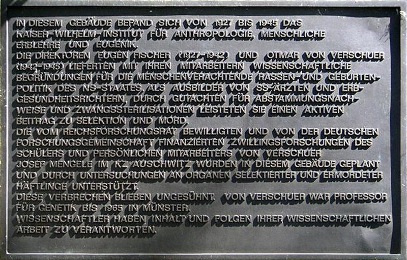 The plaque outside Ihnestr. 22, Freie Universität Berlin