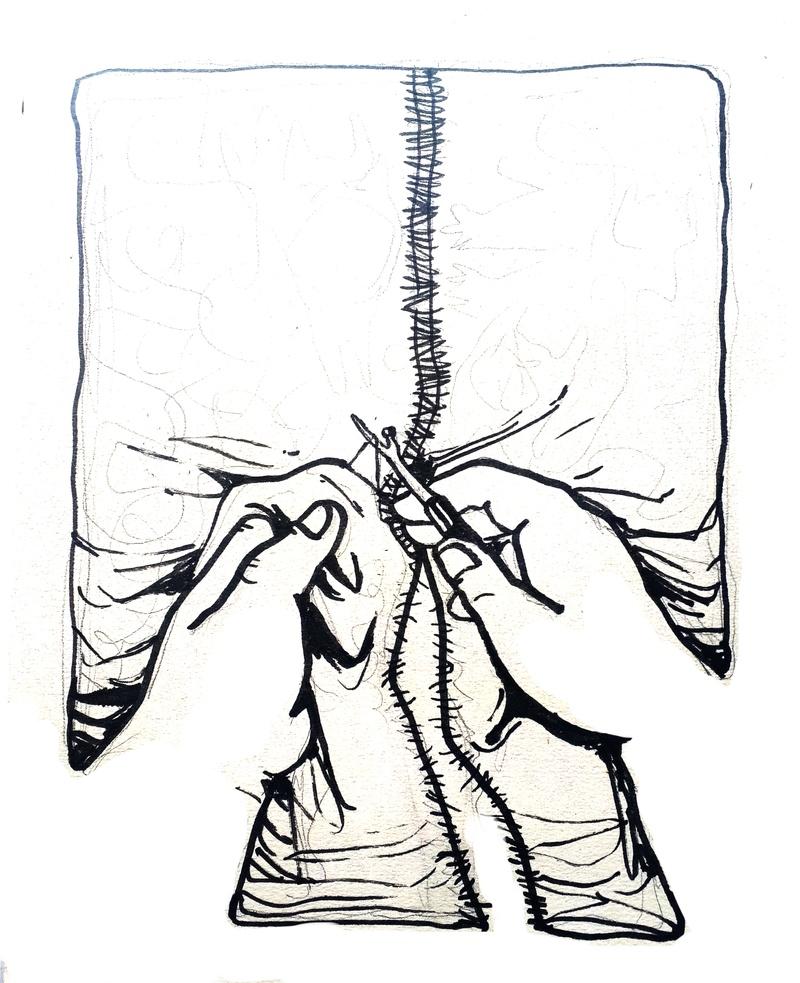 Unstitching, illustration by Golrokh Nafisi, 2021.
