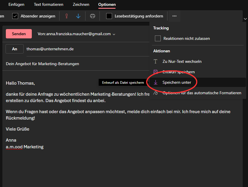 E-Mail Vorlagen für Outlook Schritt 01