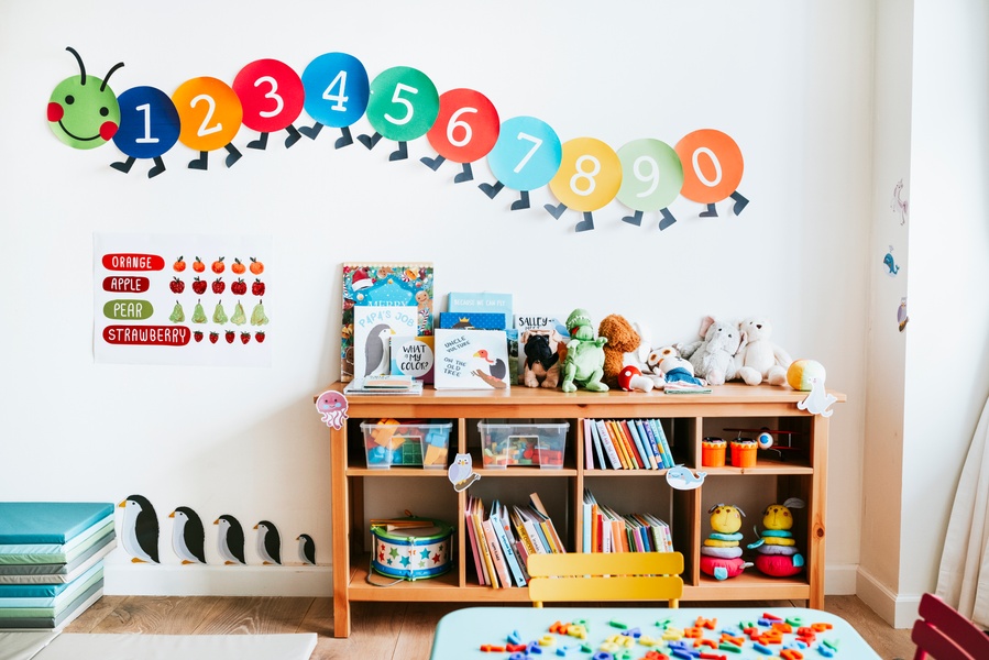 Playful and well-decorated nursery.