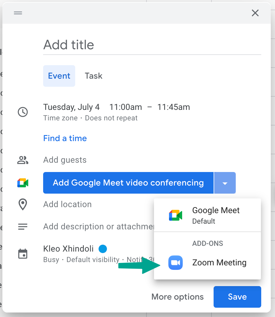 Add Zoom Meeting Option when creating new meeting