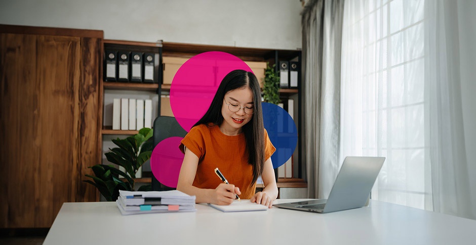 Lady looking editing her resume