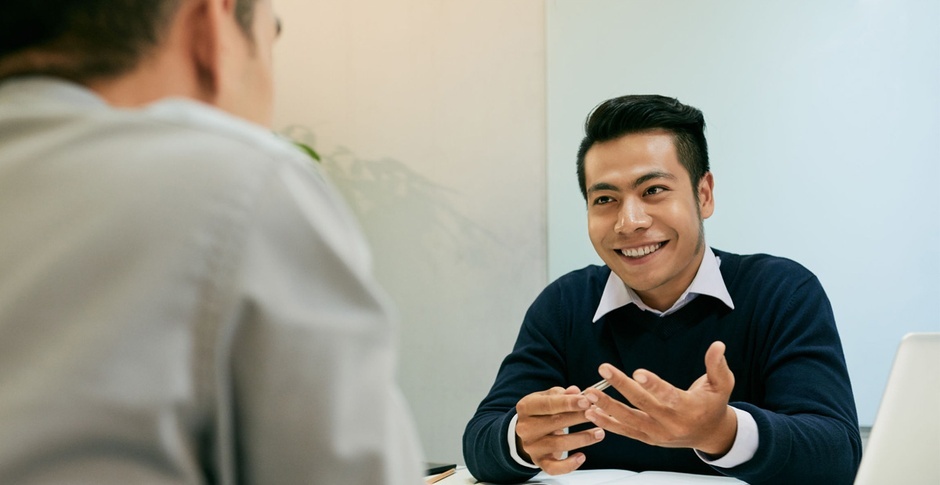 Man talking about hobbies during interview