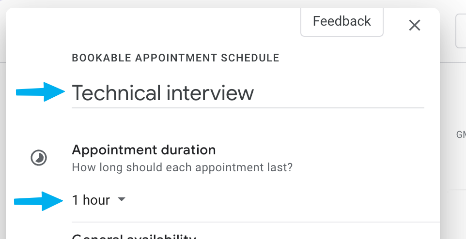 Google Appointment Schedule - Enter name and duration