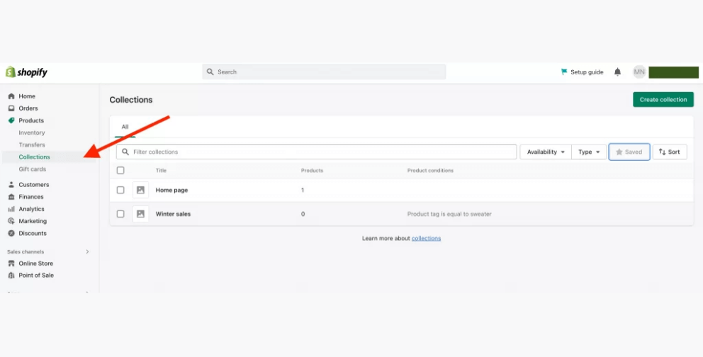 Shopify store collections