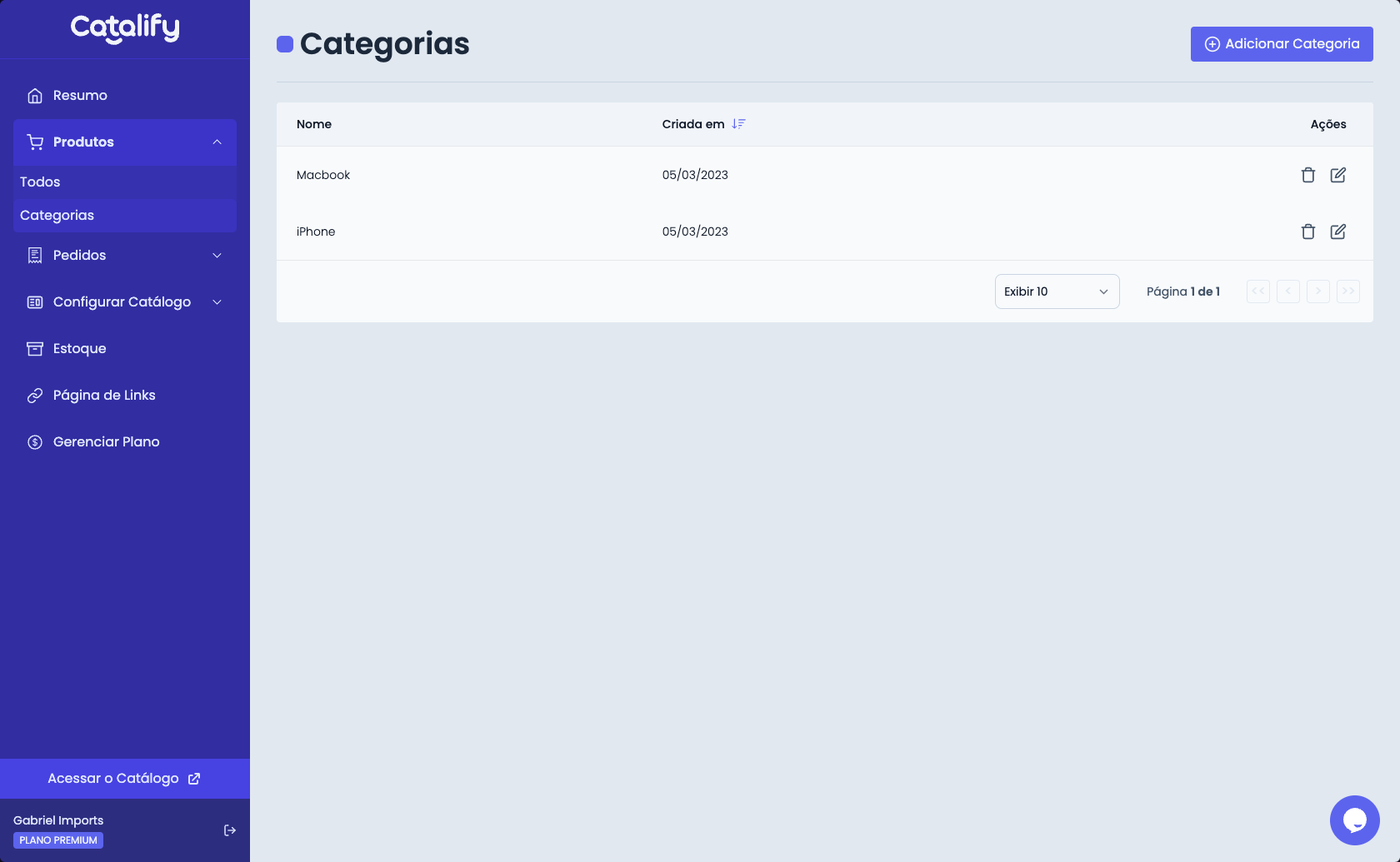 Dashboard - Categories