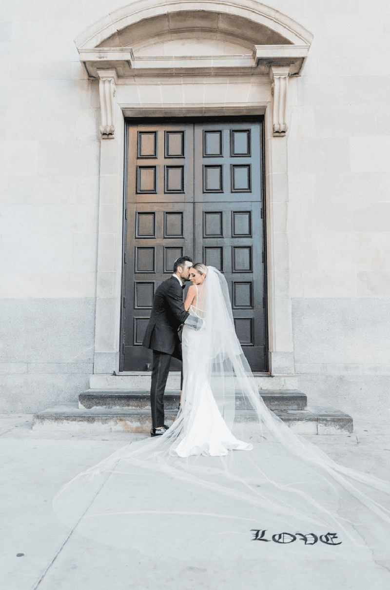 bride and groom kissing 