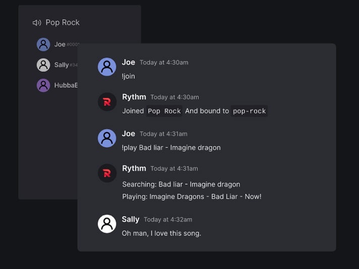 Screenshot of the Rythm Discord bot showing a song selection
