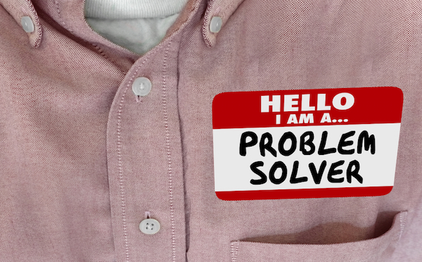 nametag with problem solver to resolve customer negative review concerns