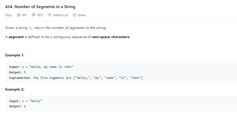 number of segments in a string leetcode