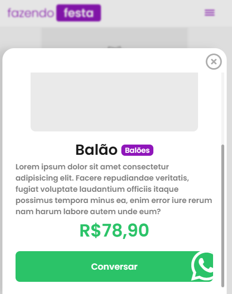 Imagem de demonstração Modal Produto (Mobile)