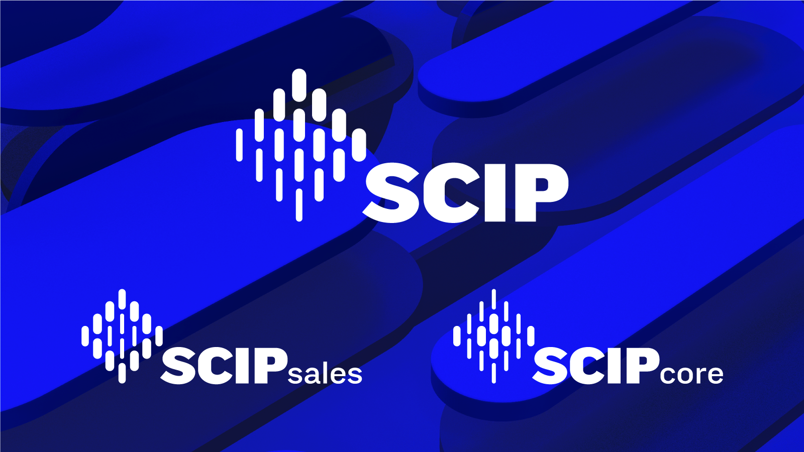 Verschiedene Varianten vom SCIP Logo auf dunkelblauem Hintergrund