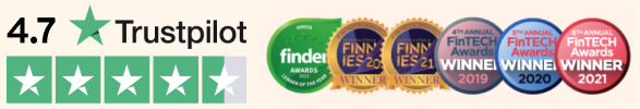 Collection of awards Brighte has won and Trustpilot rating of 4.7