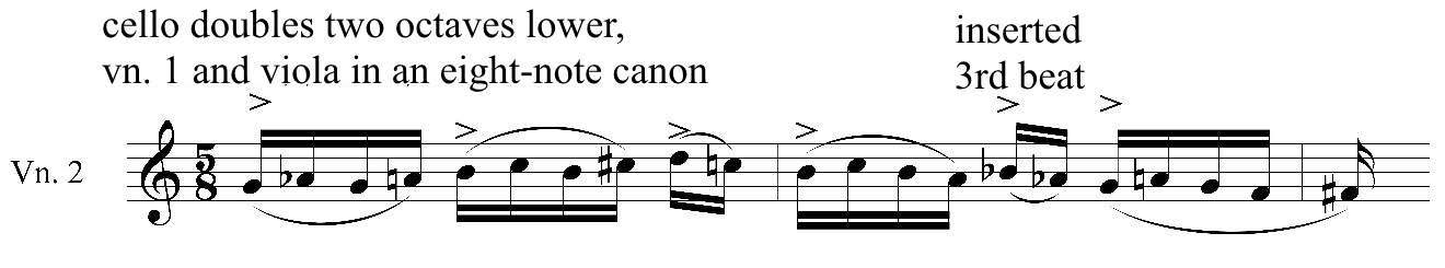 Example 10: Summer Strings, mm. 63–64 (expansion of the melody by one beat)