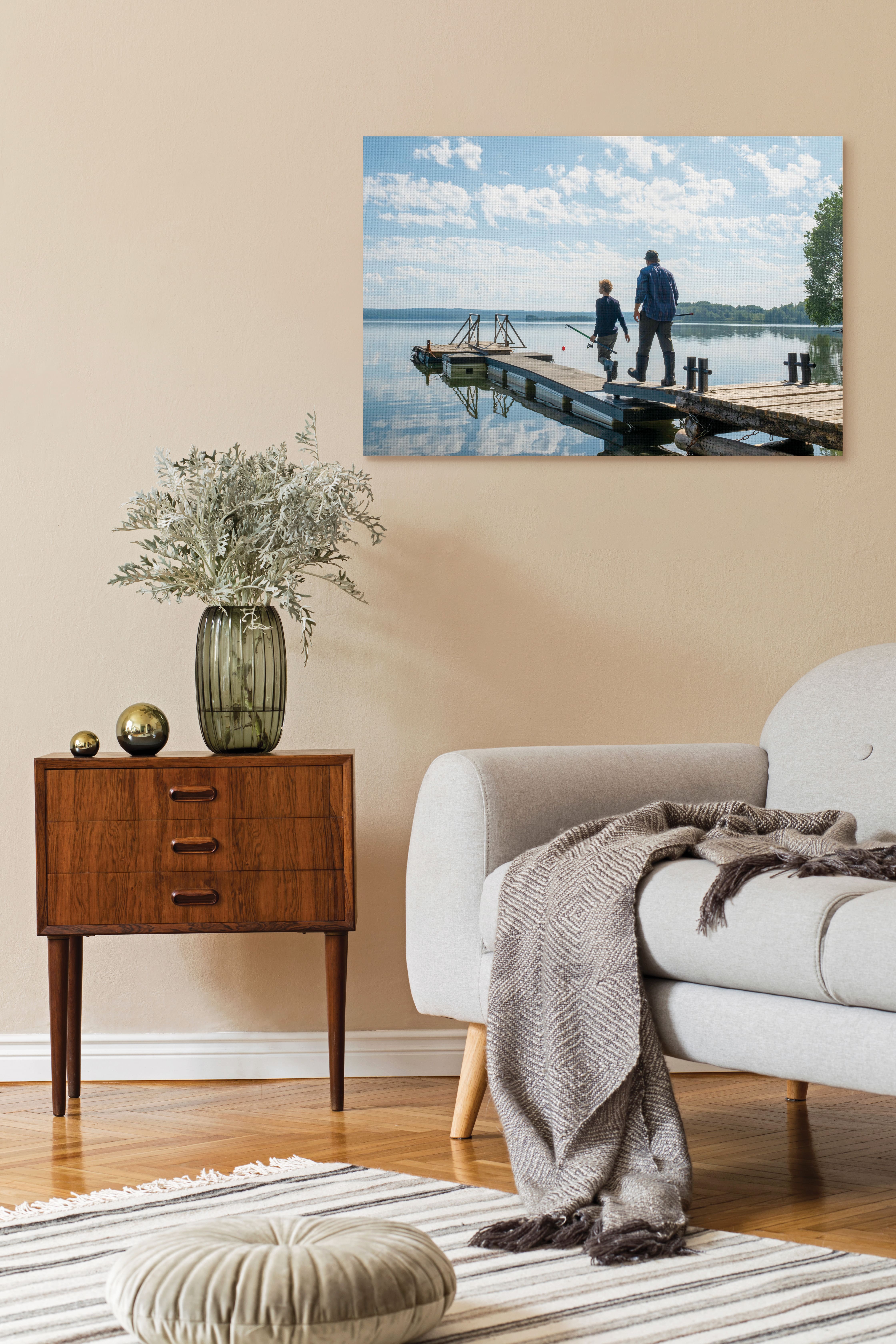 Canvas print in living room of father and son going fishing