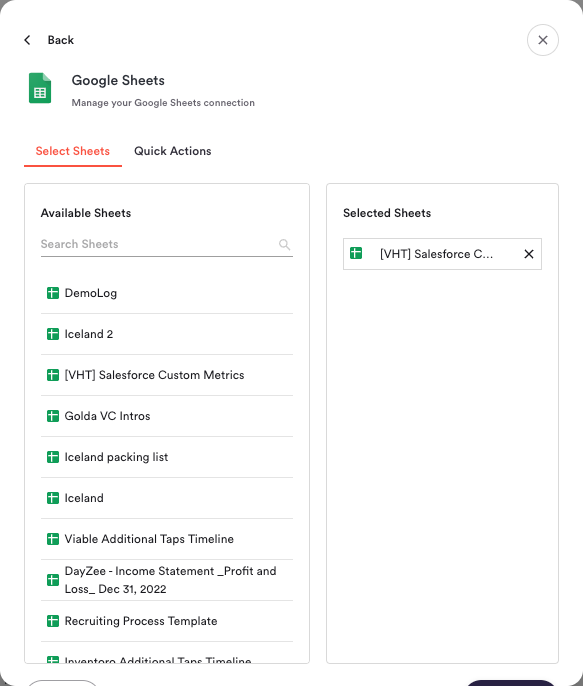 hotglue - Google Sheets File List