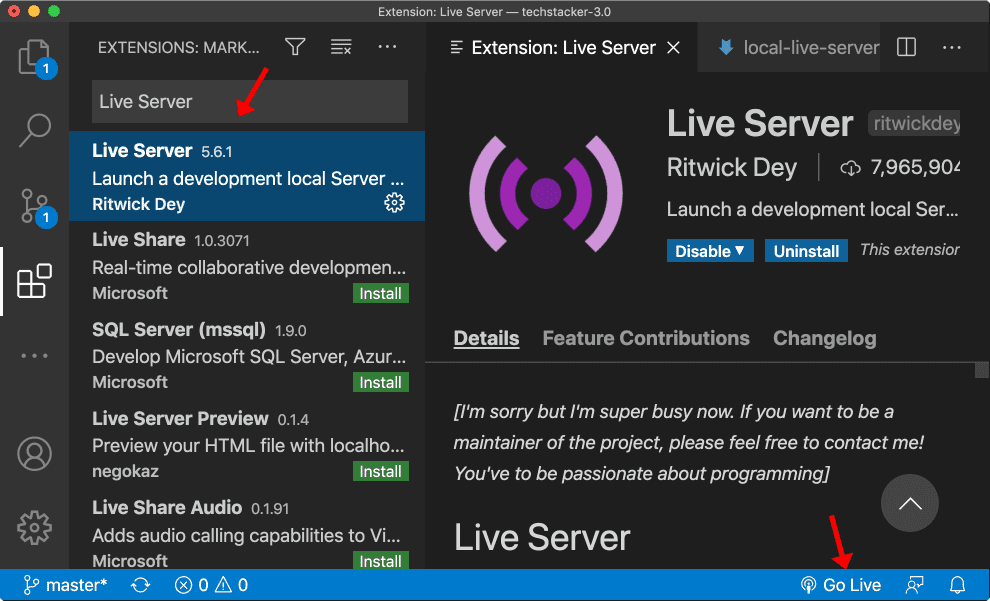 live server in vs code