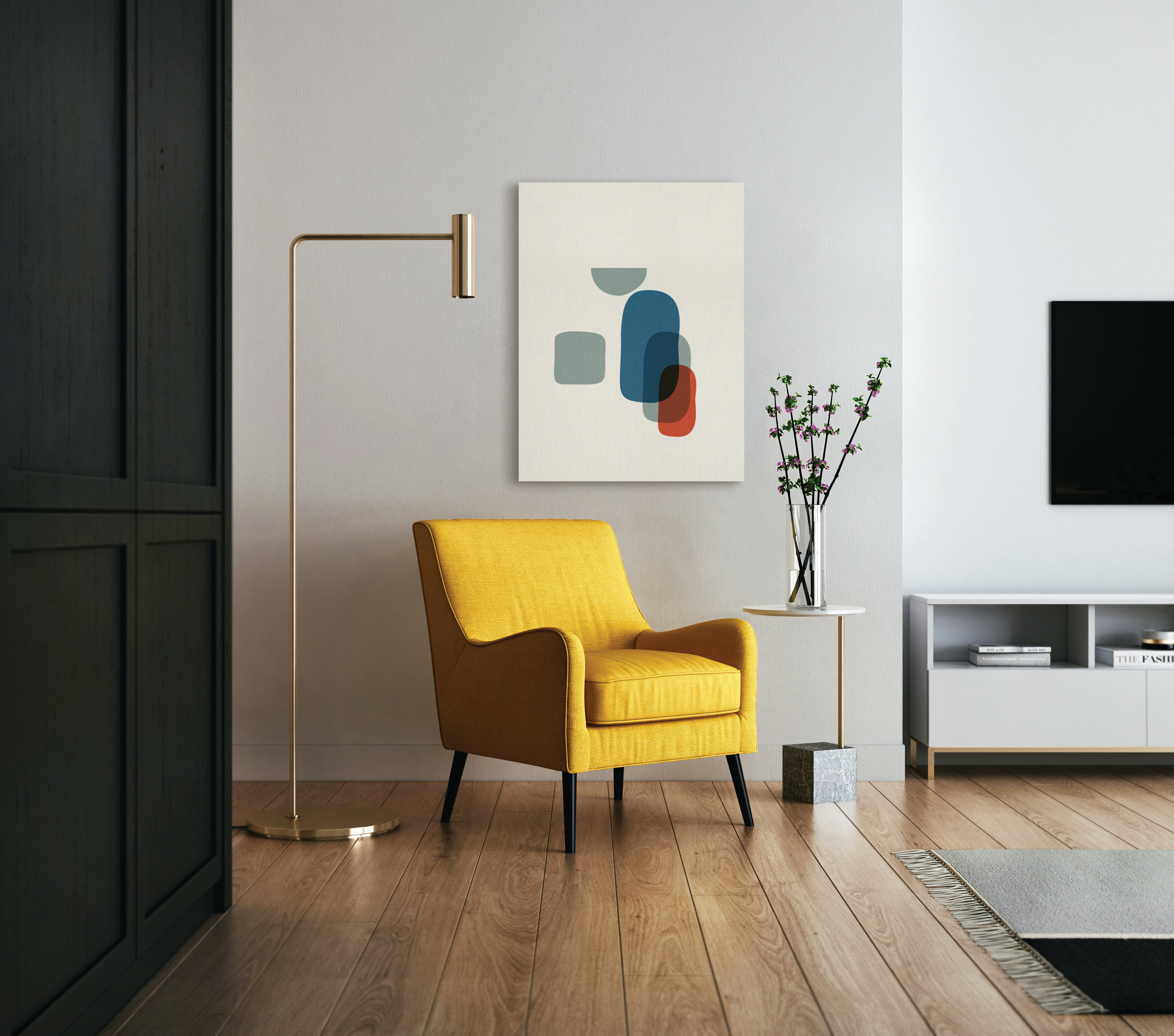 Canvas print of generative art in living room