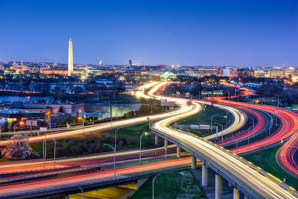 long exposure image of Washington monument and traffic for small business resources