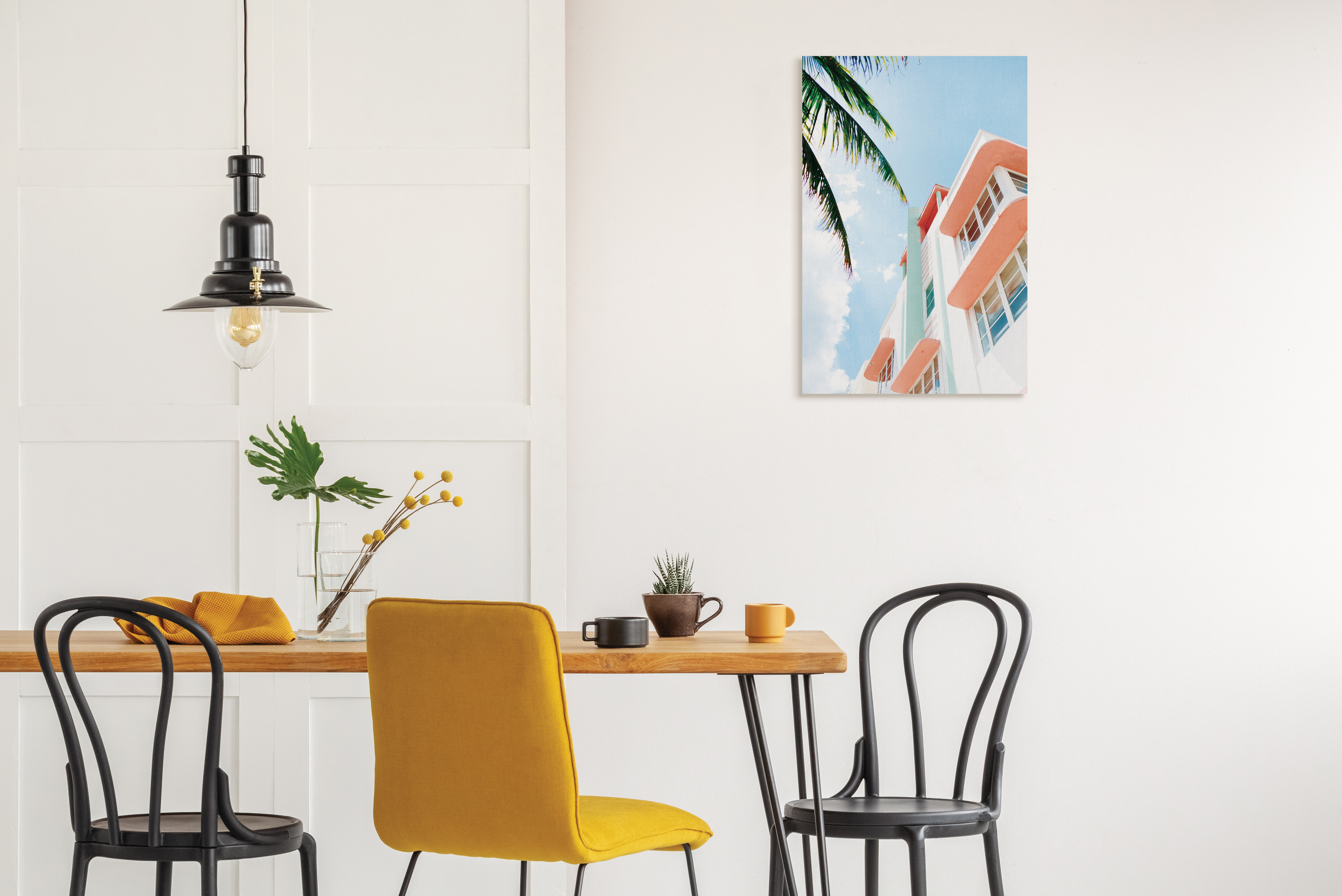 Canvas print of colorful building in dining room