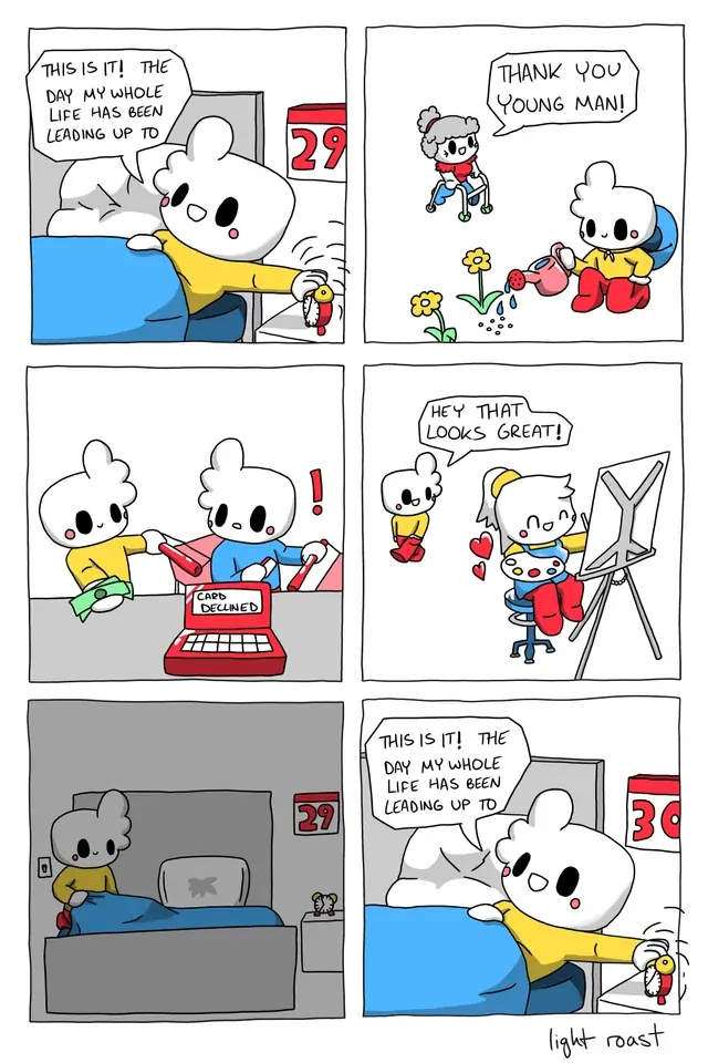 Panel 1: nullPanel 2: nullPanel 3: nullPanel 4: nullPanel 5: nullPanel 6: nullThis is the end of the comic.