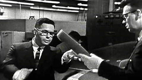 TV host John Fitch in 1960s science television program.