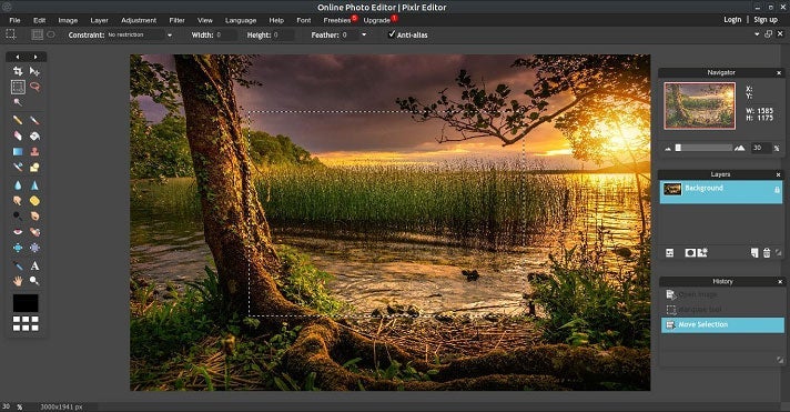 User interface screenshot of the image editing software Pixlr