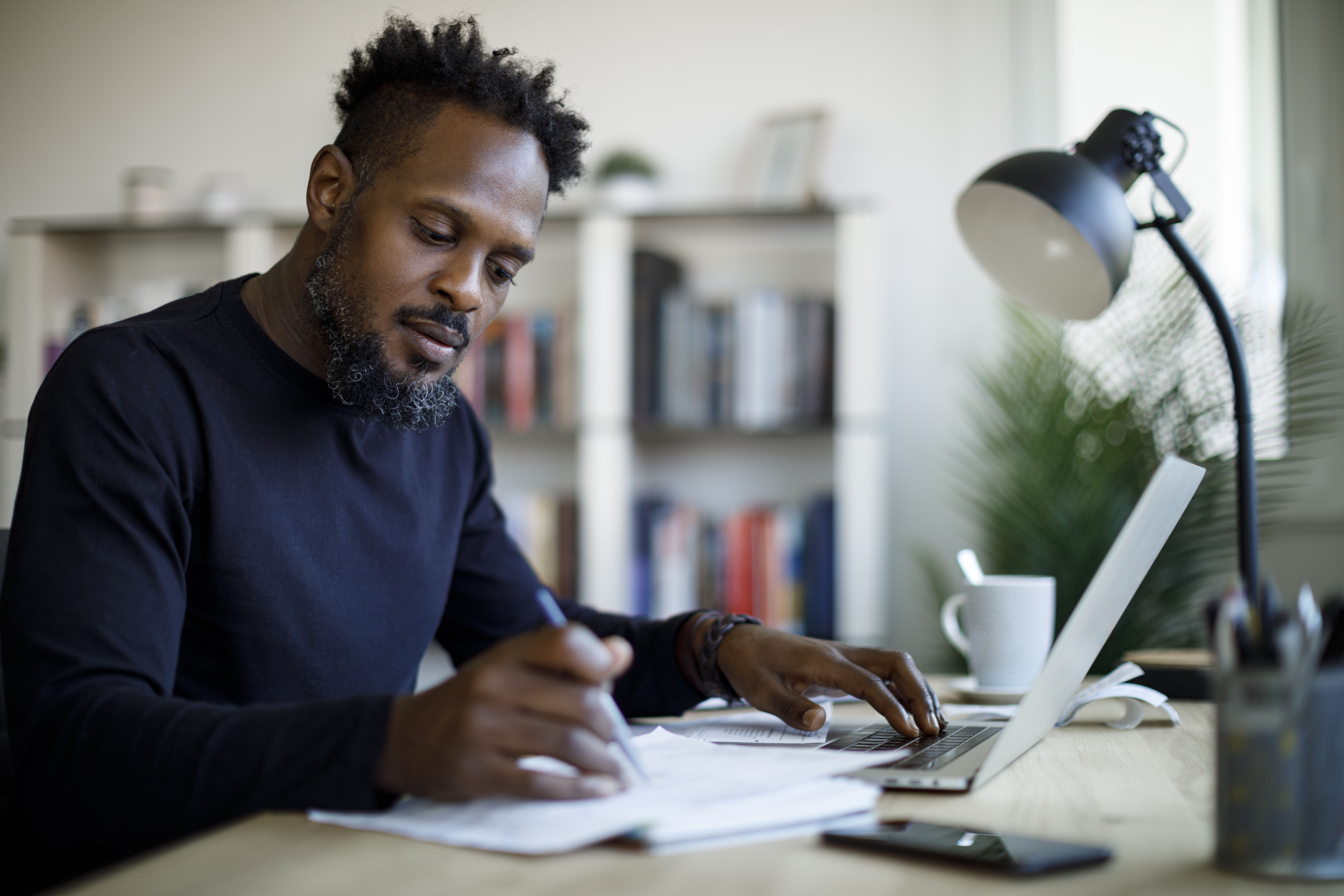 man working from home