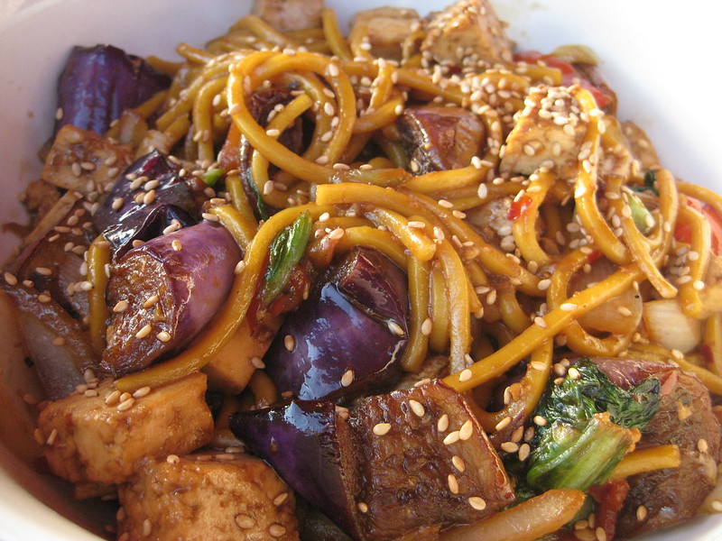 Japanese eggplant with egg noodles at Doc Chey's Noodle House