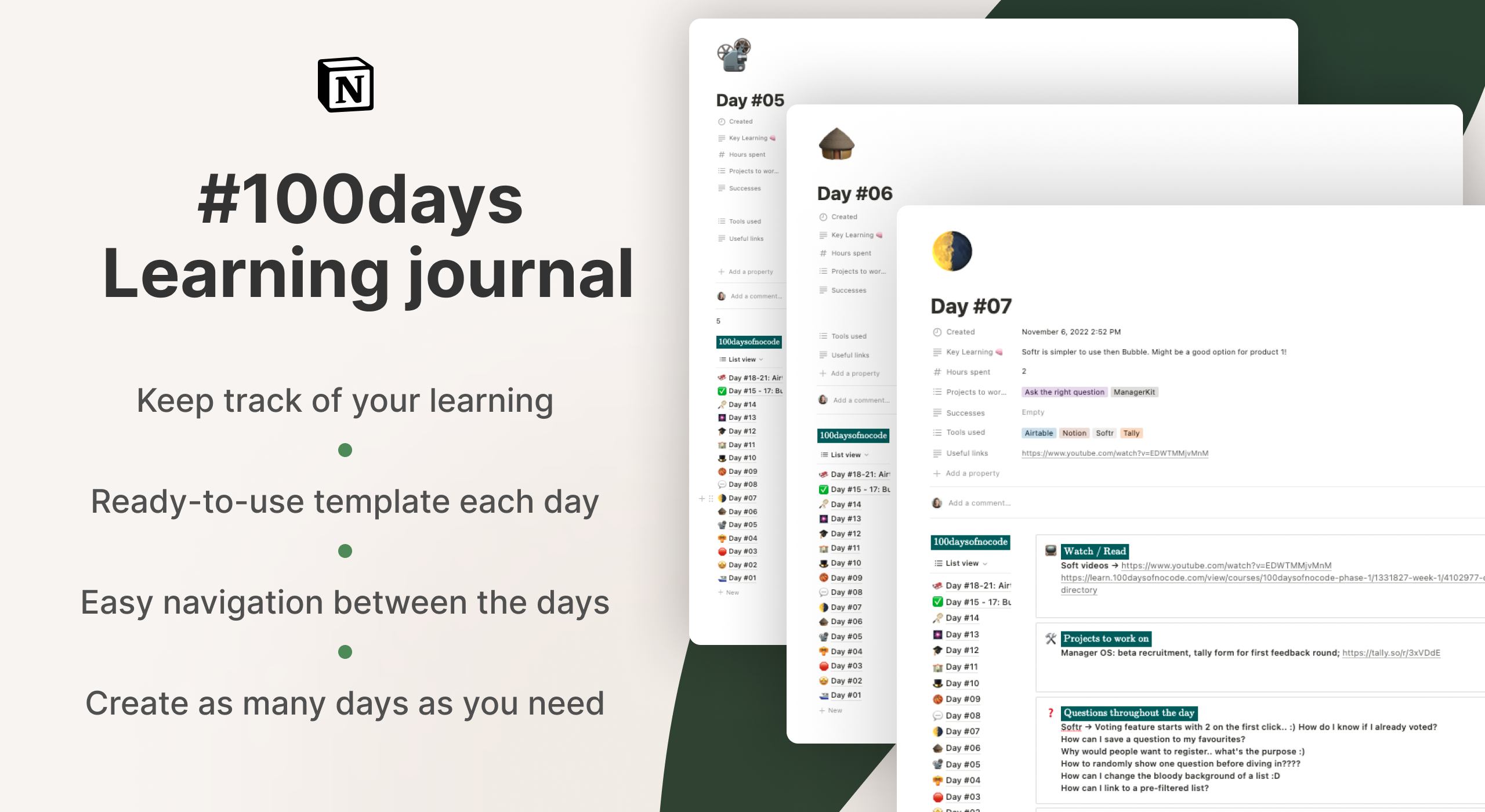 100 days learning journal for managers - track daily learning and growth.