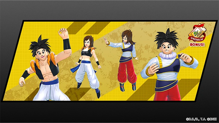 Graphic of the Metamoran Outfit 1 and Goku's Yardrat Outfit costume set.