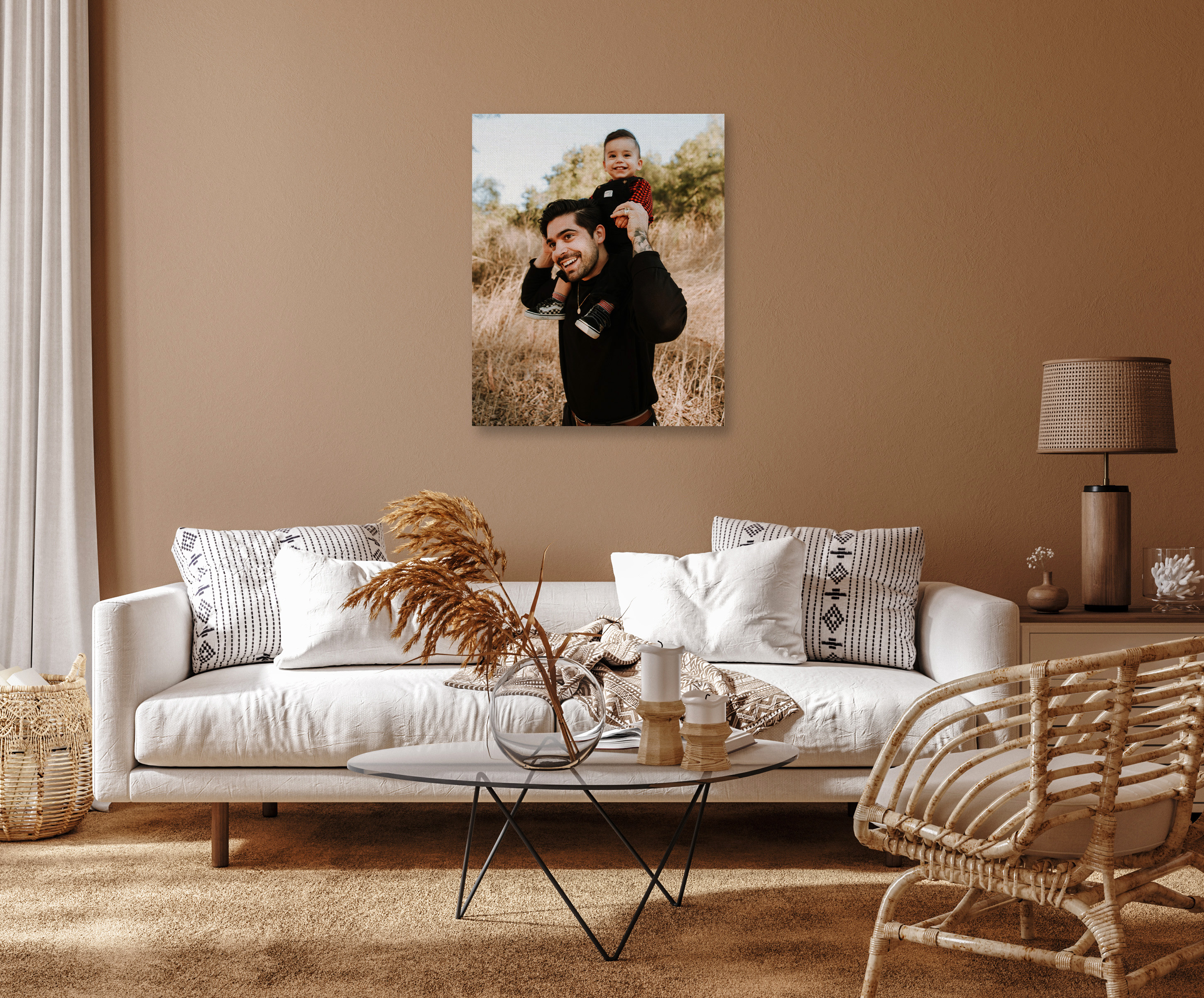 Canvas print of father and son in living room