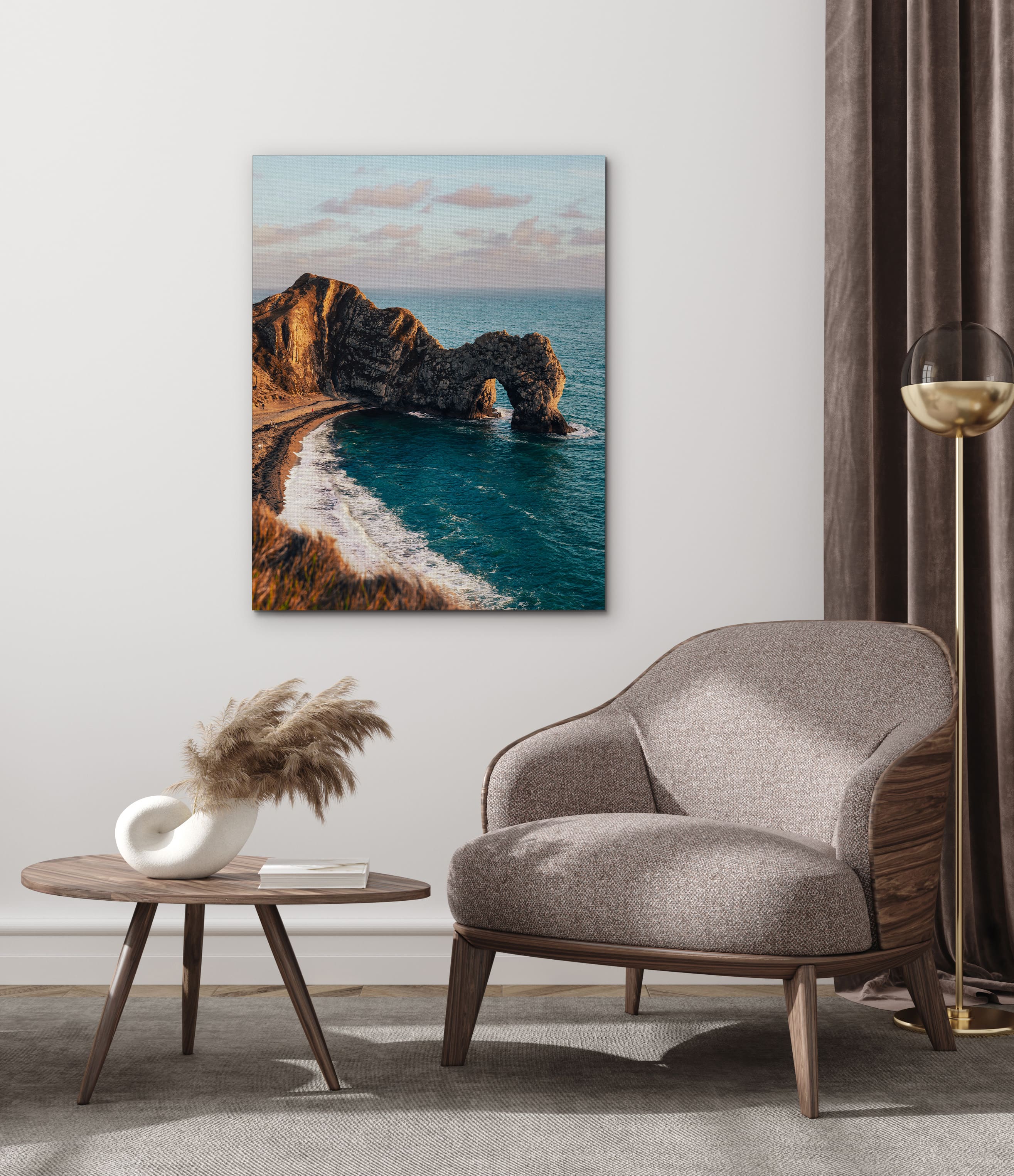 Canvas print in living room of beach