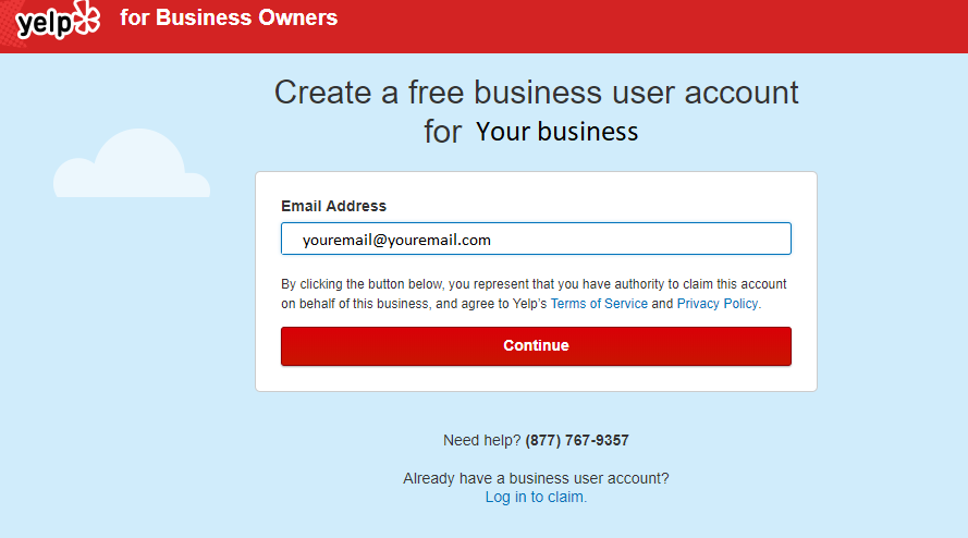 yelp login for business screen