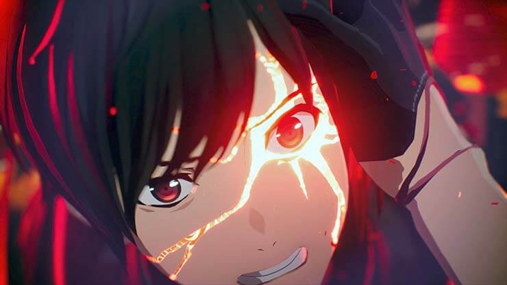 Yuito looking up in pain, with a bright light bursting through his left eye.