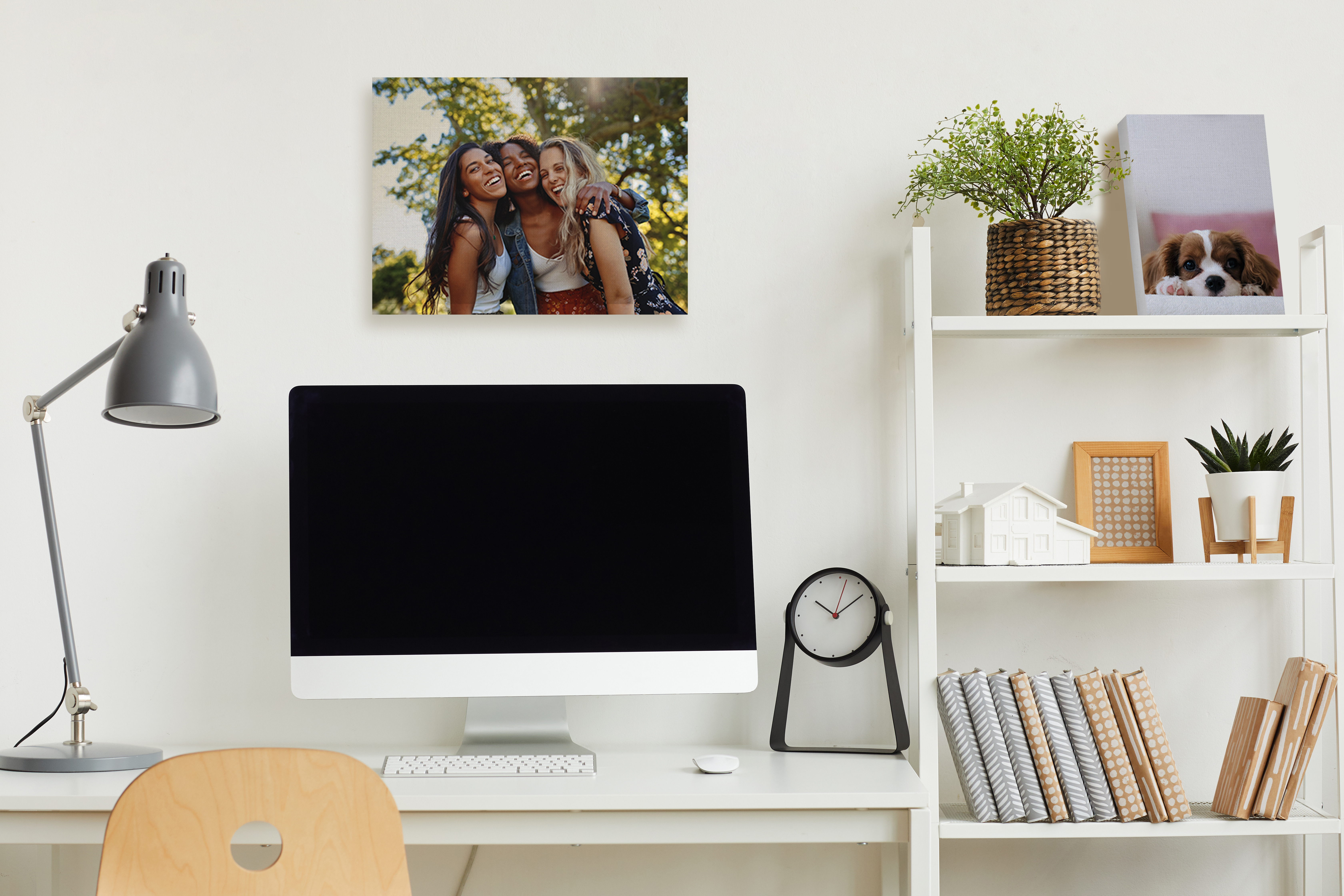 Canvas print of friends in dorm room study space