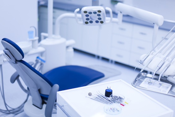 Dental chair and equipment in an office setting