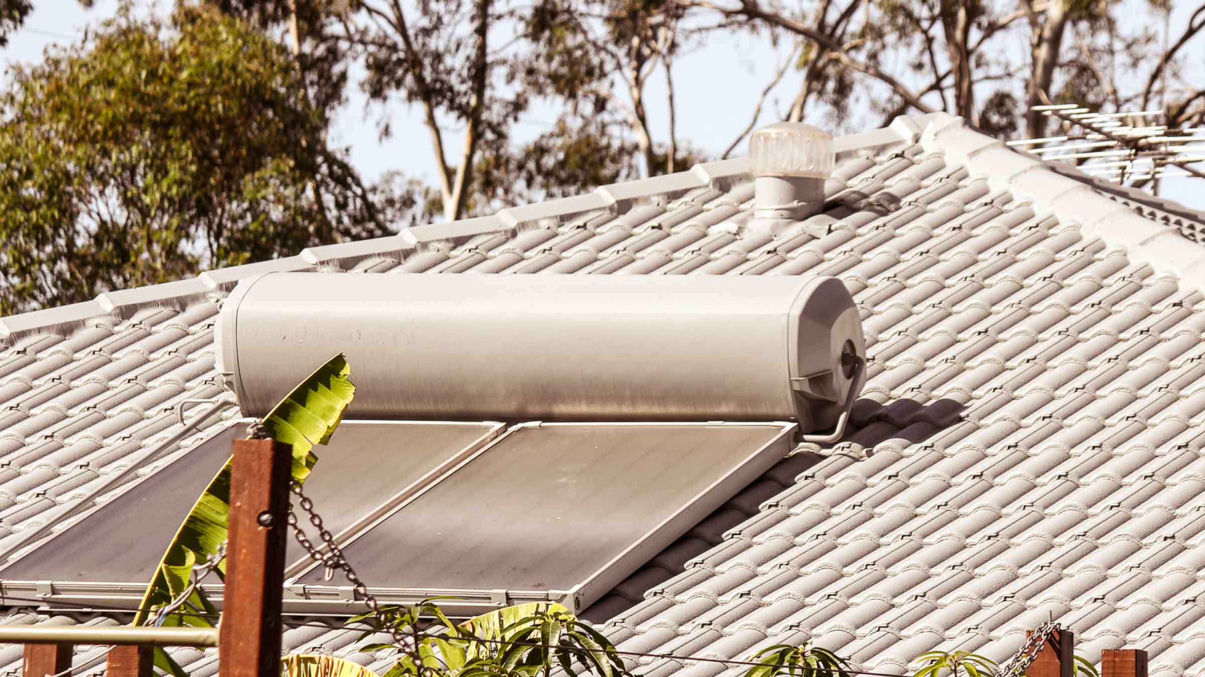 Rooftop with a solar panel hot water system fitted.