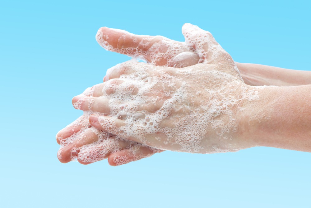 Stock image of handwashing with soap