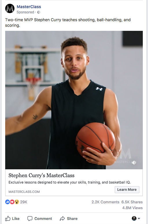 Masterclass.com NBA Stephen Curry OMR Facebook Ad