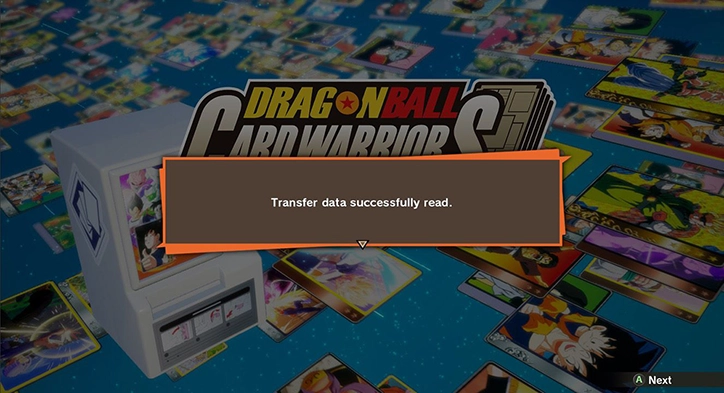 Dragon Ball Card Warriors screenshot with the message 